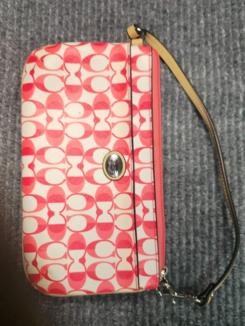 Coach Pink Signature Canvas Wristlet | Zip Pouch Clutch Wallet